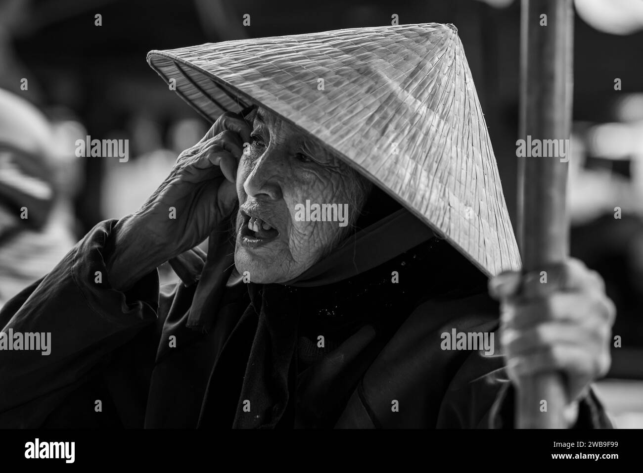 Vieille femme du Vietnam avec chapeau de paille Banque D'Images