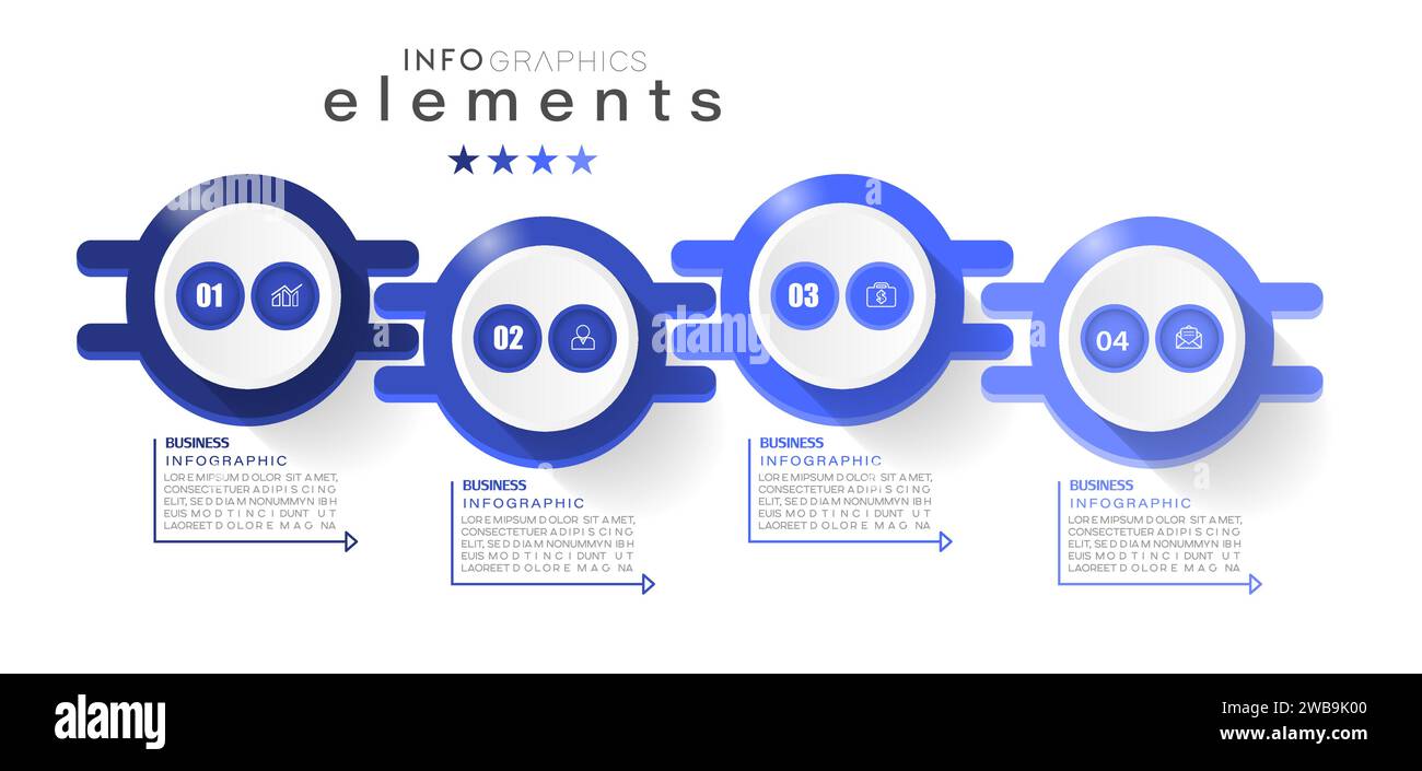 Modèle de conception infographique avec icônes et 4 options ou étapes. Peut être utilisé pour le processus, les présentations, la mise en page, la bannière, le graphique d'information. Illustration de Vecteur