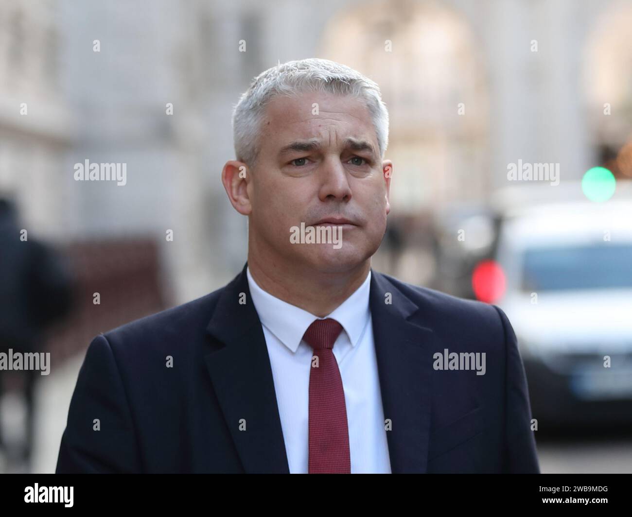 Londres, Royaume-Uni, 9 janvier 2024. Steve Barclay, secrétaire d'État à l'Environnement, à l'alimentation et aux Affaires rurales, quitte Downing Street no 10 après la réunion du Cabinet. Banque D'Images