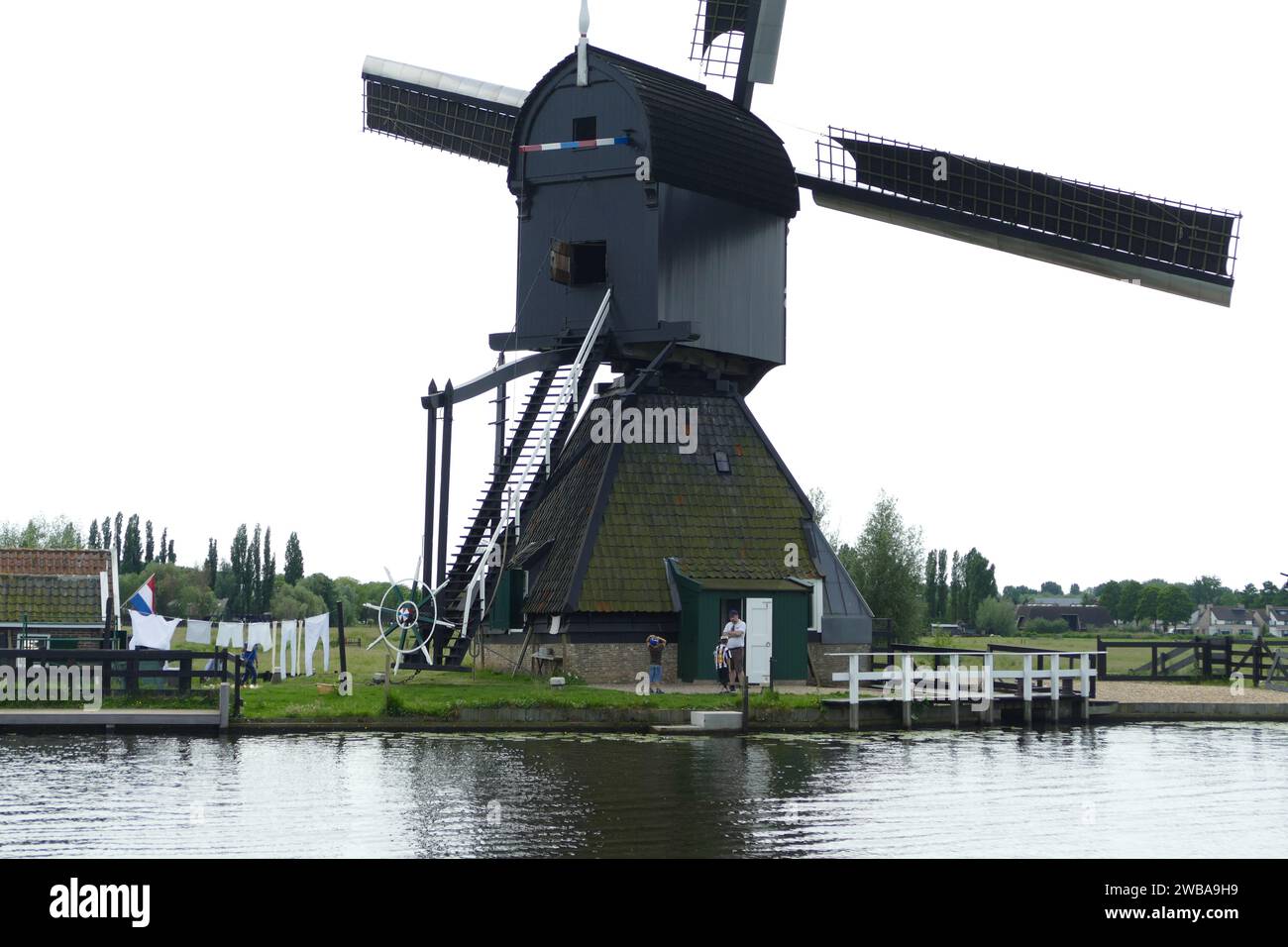 Kinderdijk, pays-Bas - Mai 28 2017 : moulin à vent historique de Kinderdijk, attraction touristique populaire et musée près de Rotterdam Banque D'Images