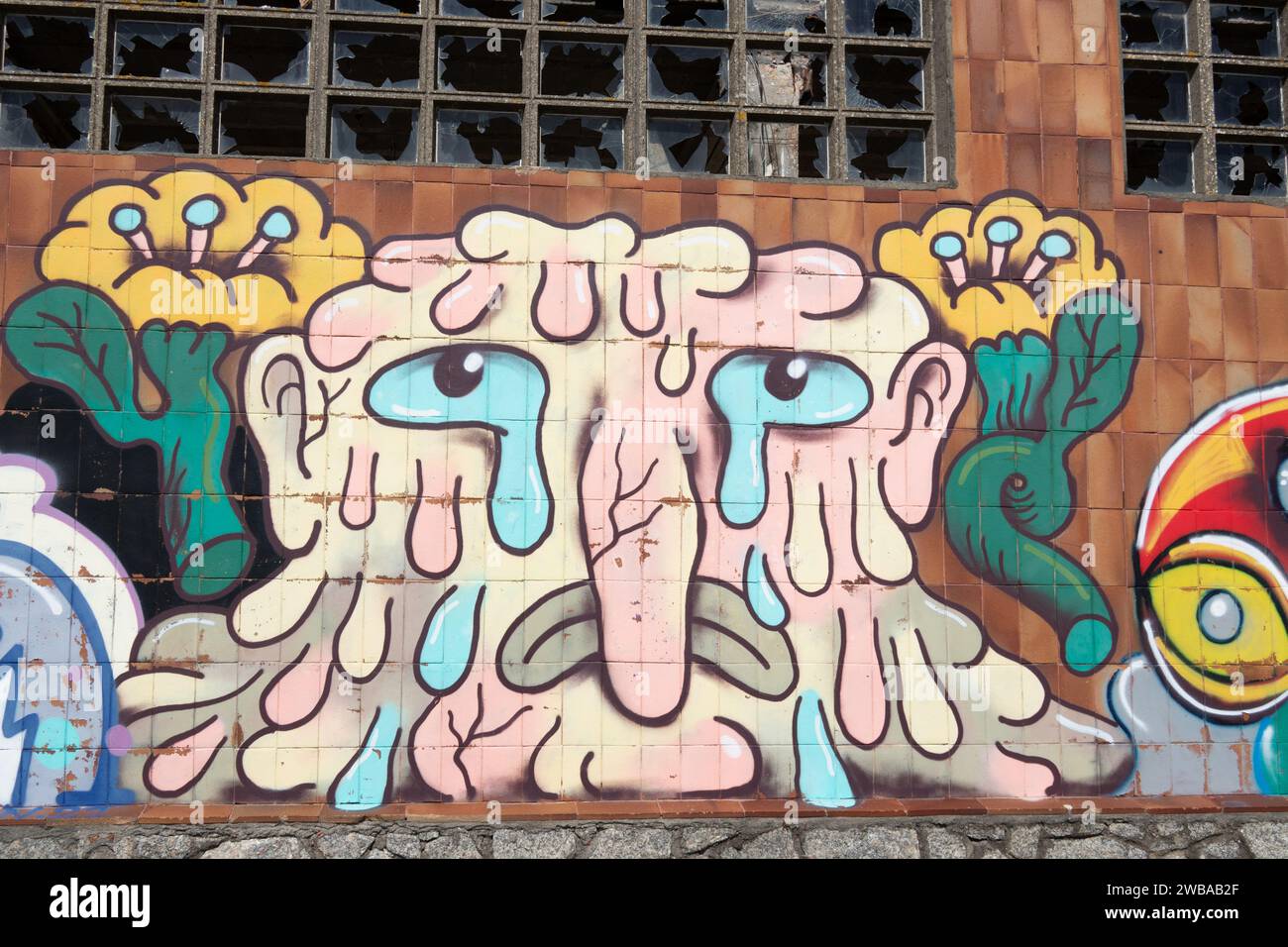 Dessins de graffiti colorés sur le mur Banque D'Images