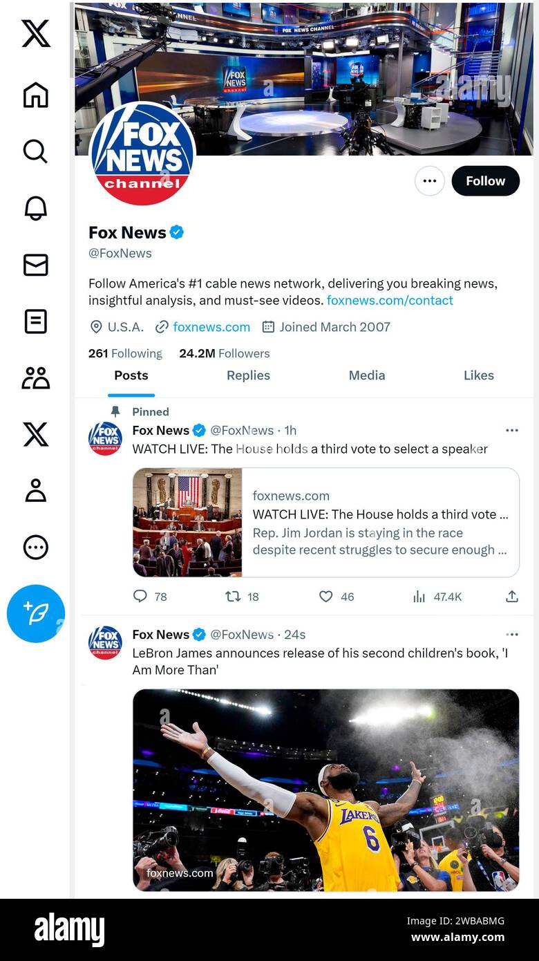 'X' - anciennement Twitter - page (Oct 2023) de Fox News Banque D'Images