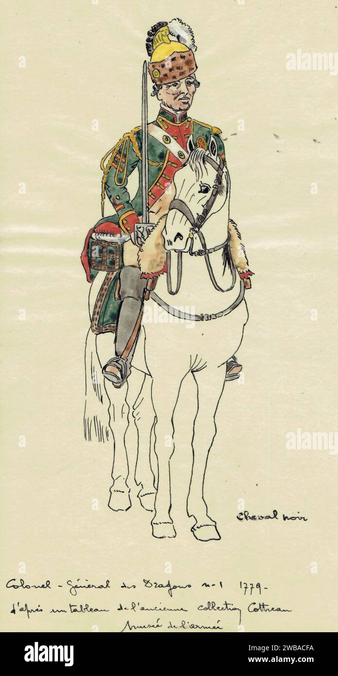 cavalier du colonel-général dragons en 1779 Banque D'Images