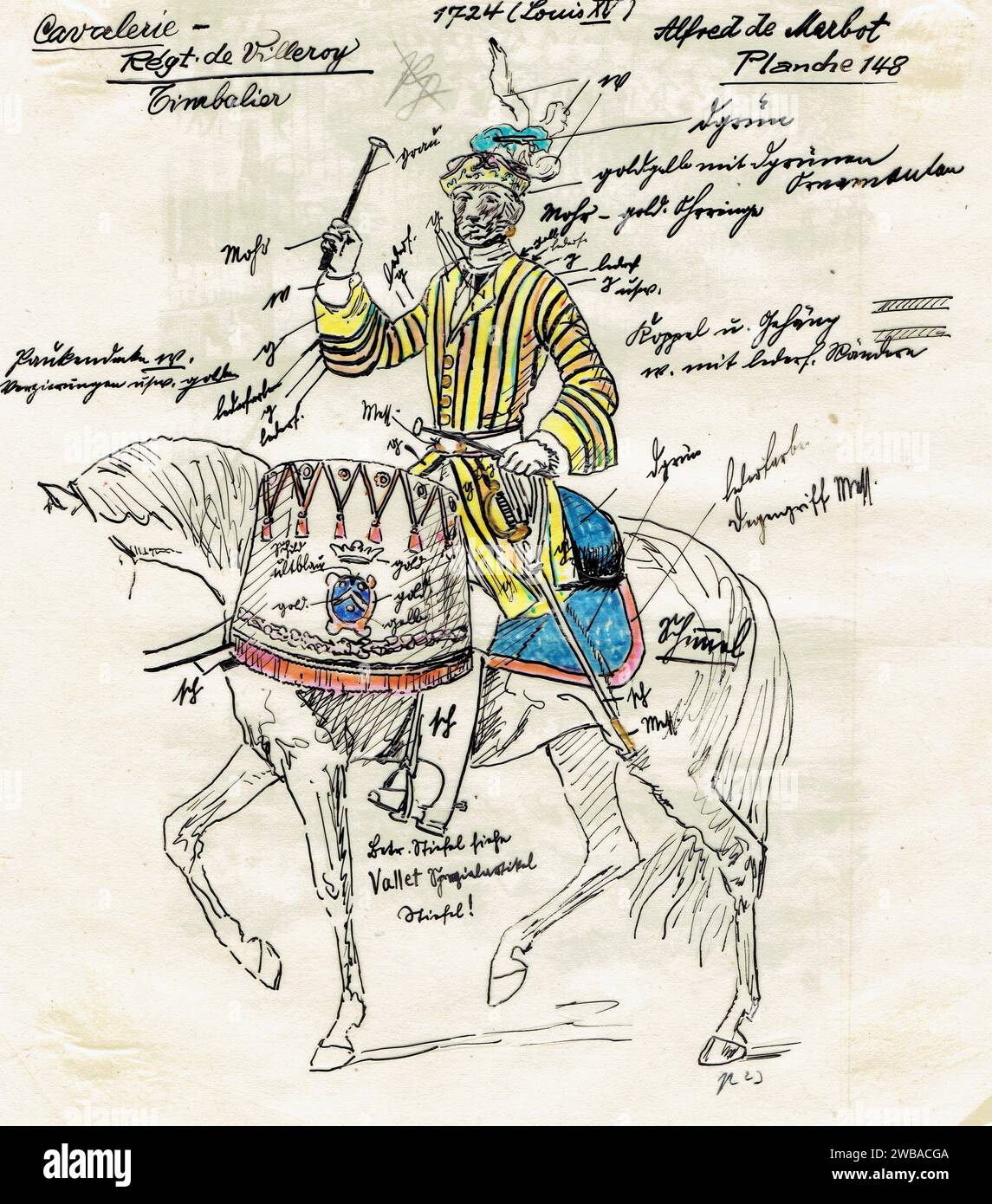 Timbalier du régiment de Villeroy Cavalerie en 1724 Banque D'Images