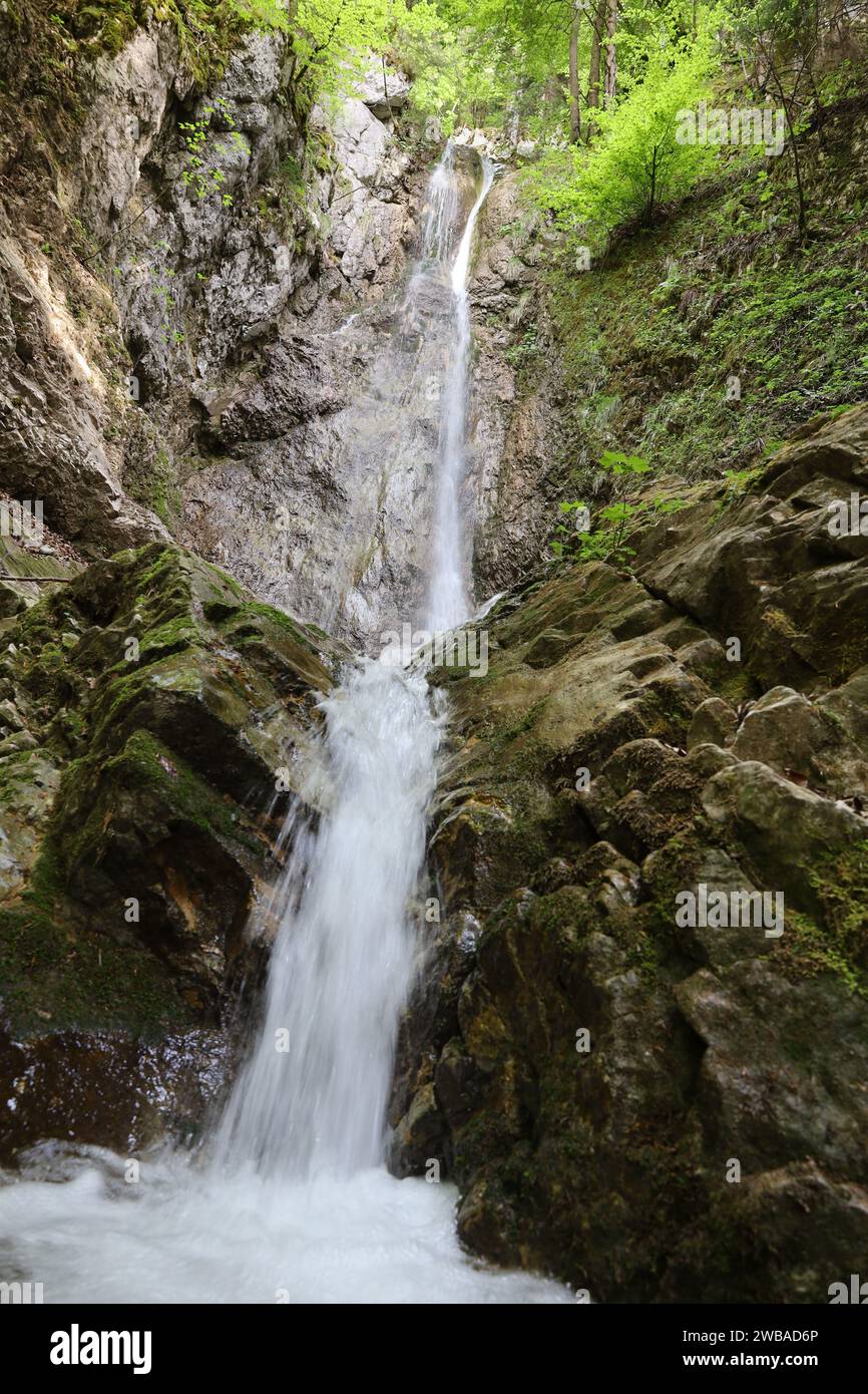 Vue sur une cascade dans le département de la haute-Savoie Banque D'Images