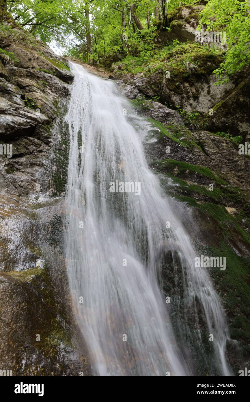 Vue sur une cascade dans le département de la haute-Savoie Banque D'Images
