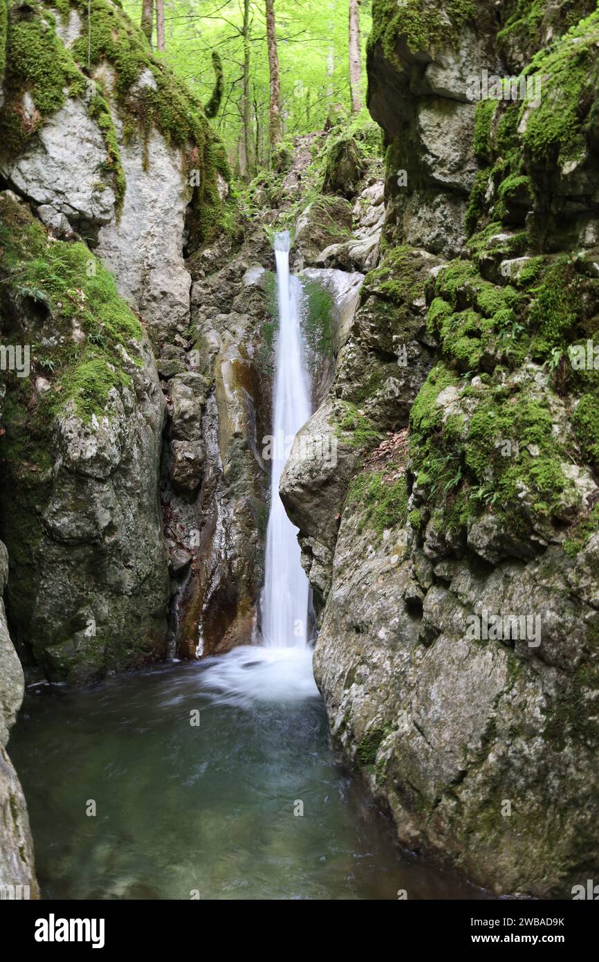 Vue sur une cascade dans le département de la haute-Savoie Banque D'Images