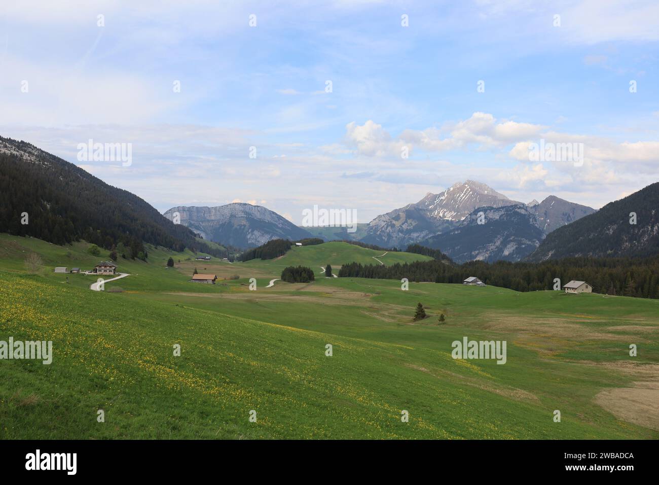 Vue sur une vallée en haute-Savoie Banque D'Images