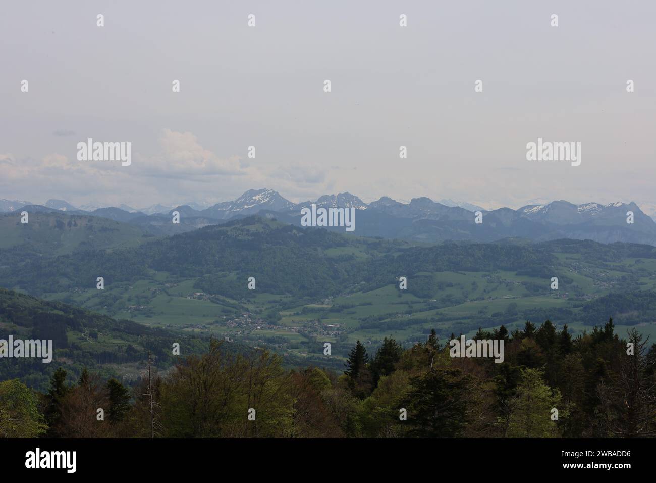 Vue sur une vallée en haute-Savoie Banque D'Images