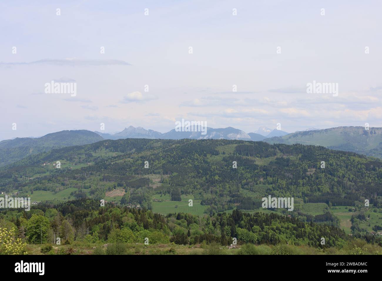 Vue sur une vallée en haute-Savoie Banque D'Images