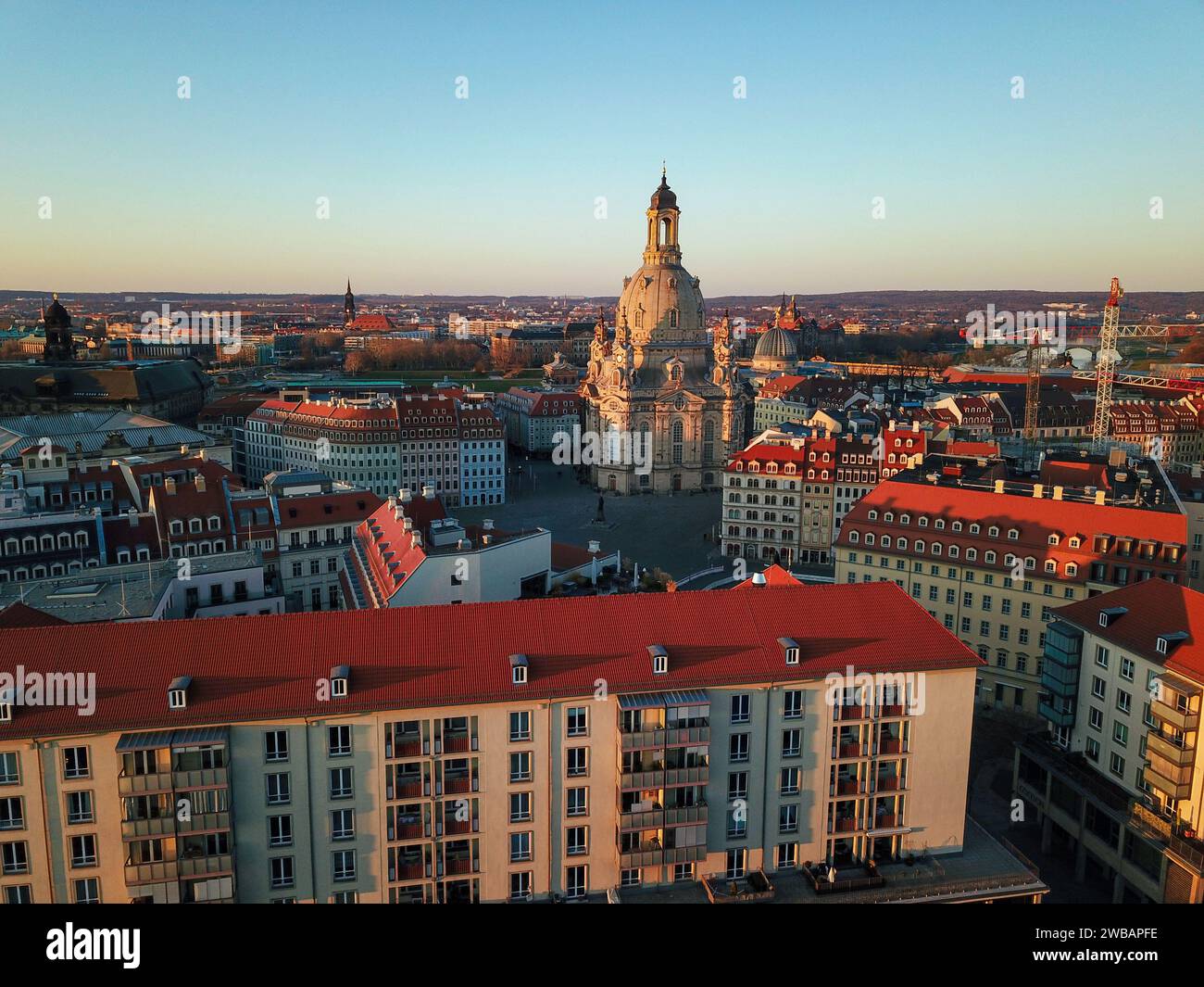 Dresden BEI Sonnenuntergang aus der Luft Banque D'Images