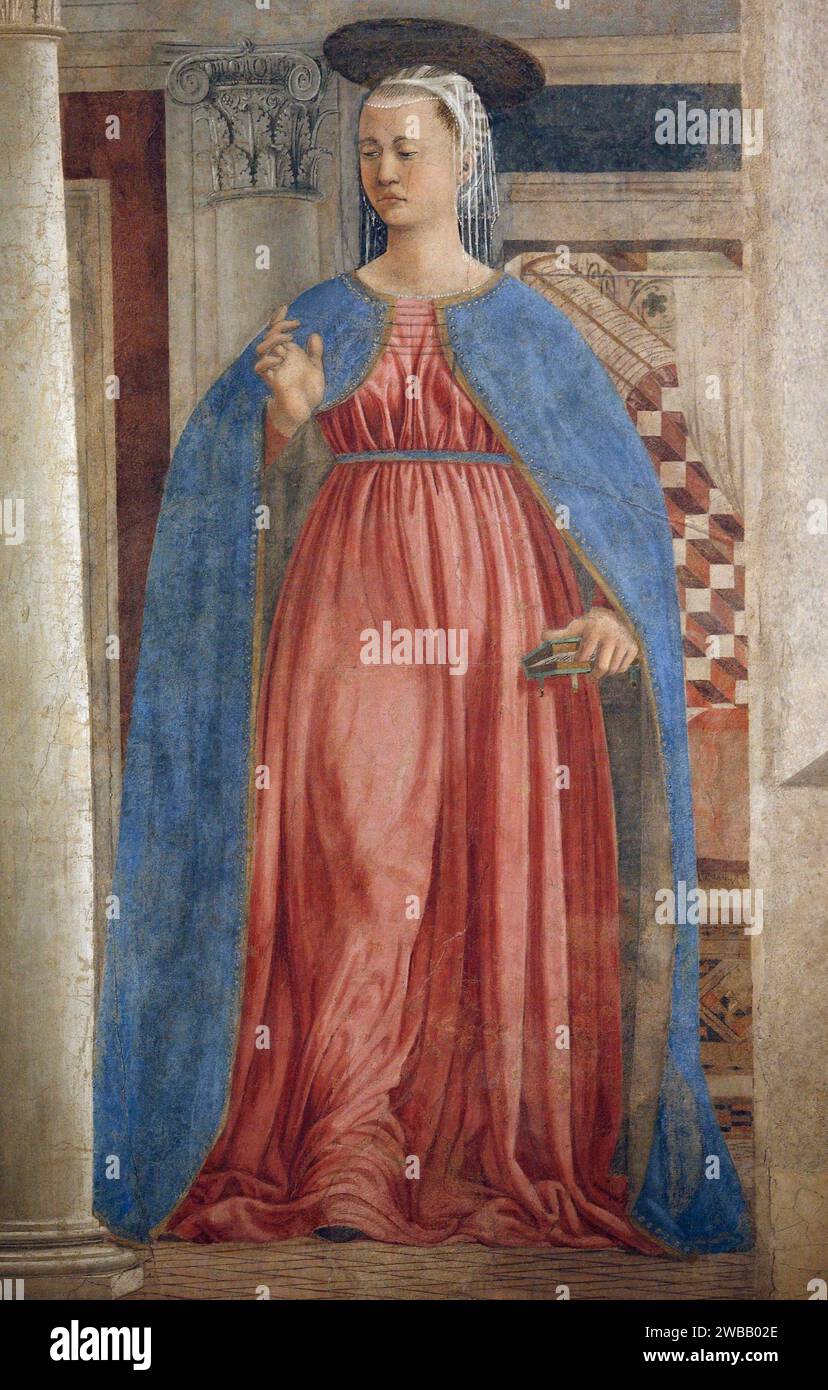 Italie Toscane Arezzo : Eglise de San Francesco : détail de la fresque de Piero della Francesca sur l'histoire de la vraie Croix - détail de l'Annonciation Banque D'Images
