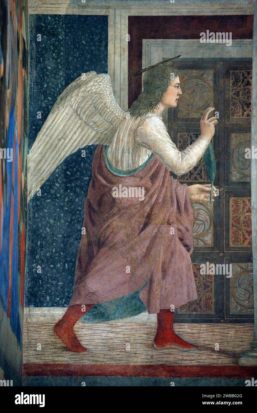 Italie Toscane Arezzo : Eglise de San Francesco : Détails de la fresque de Piero della Francesca sur l'histoire de la vraie Croix - détail de l'Annonciation Banque D'Images