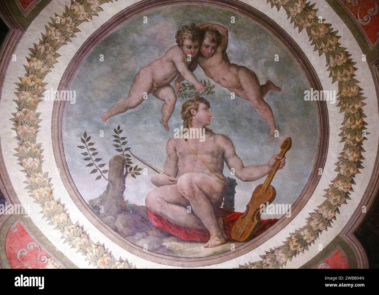 Italie Toscane Arezzo Maison de Vasari - salle d'Apollon et les Muses - le dieu du soleil musical et chantant Banque D'Images