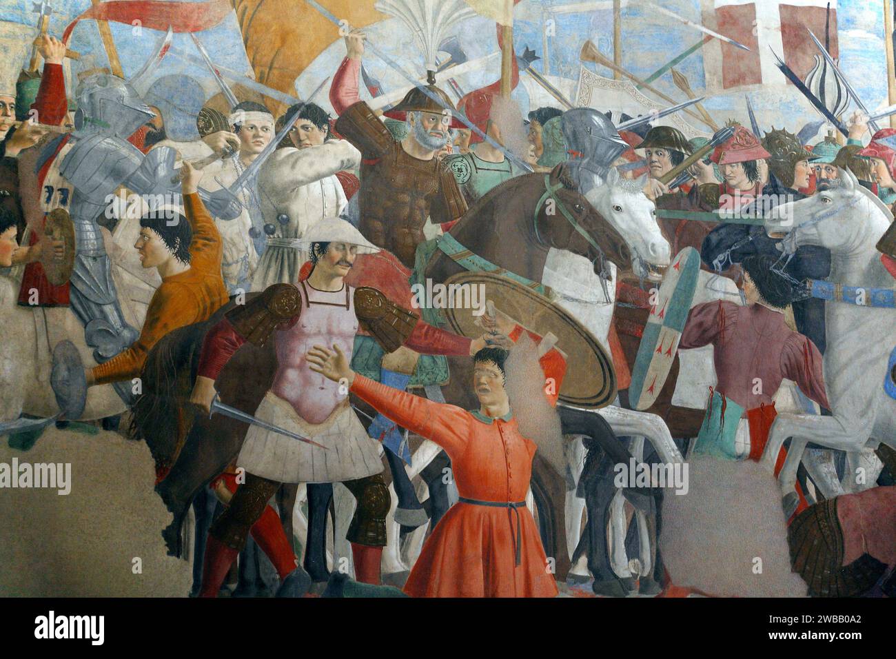 Italie Toscane Arezzo : Eglise de San Francesco : Détails de la fresque de Piero della Francesca sur l'histoire de la vraie Croix - bataille d'Héraclius et Chosroès Banque D'Images