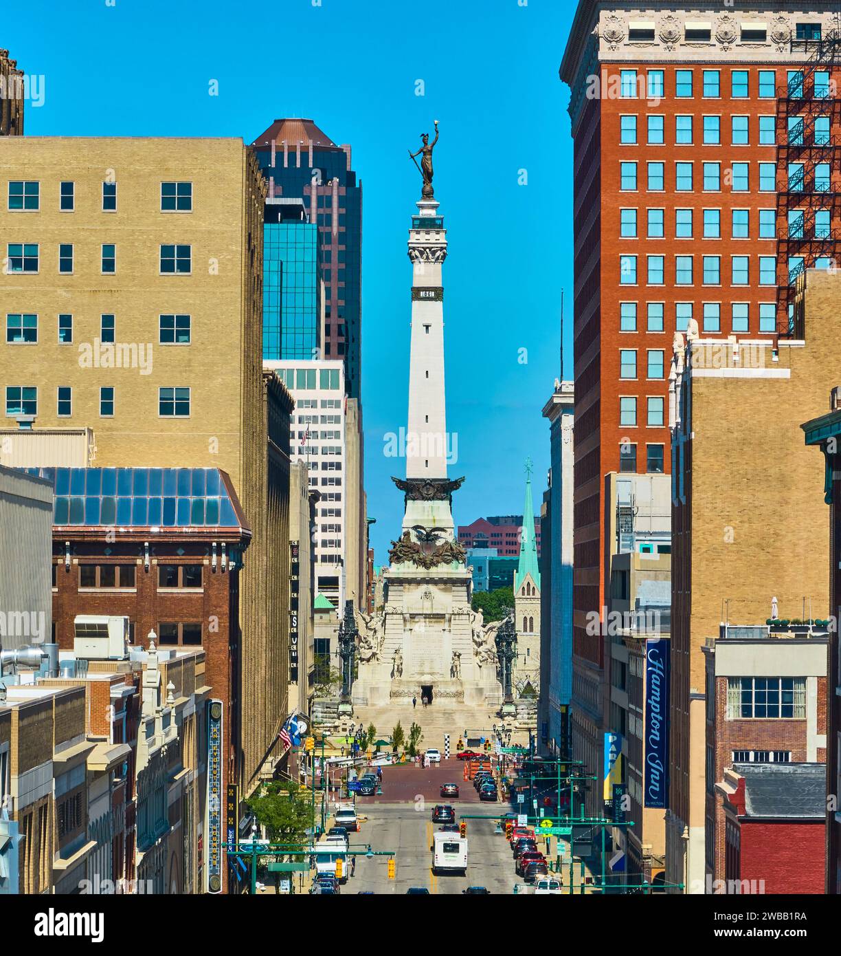 Vue aérienne de Monument Circle et Urban Streetscape, Indianapolis Banque D'Images