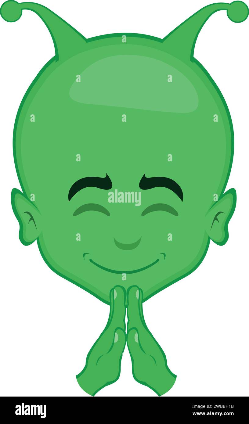 illustration vectorielle face alien ou extraterrestre dessin animé priant Illustration de Vecteur