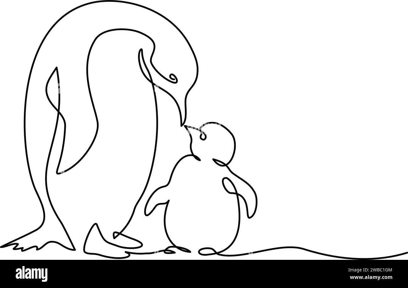 Pingouin mignon avec poussin. Mère et bébé. Concept de fête des mères. Illustration de Vecteur