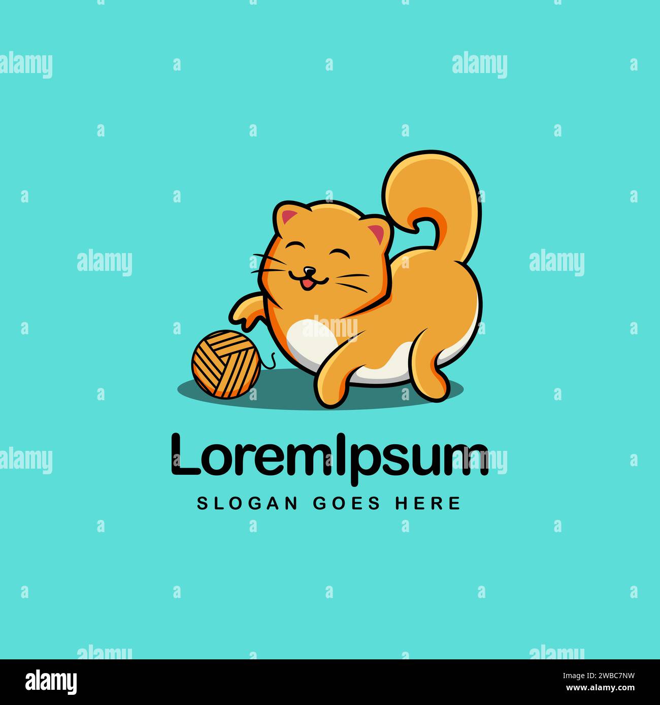 Mignon chat jouant logo mascotte de dessin animé Illustration de Vecteur
