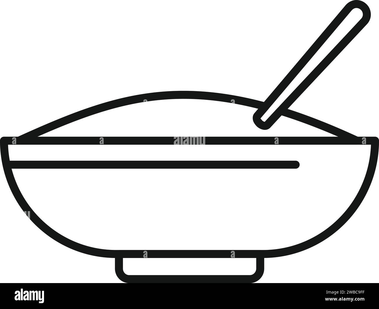 Vecteur de contour d'icône de bol de nourriture de riz. Boîte à snacks contenant. Déjeuner de patty Illustration de Vecteur