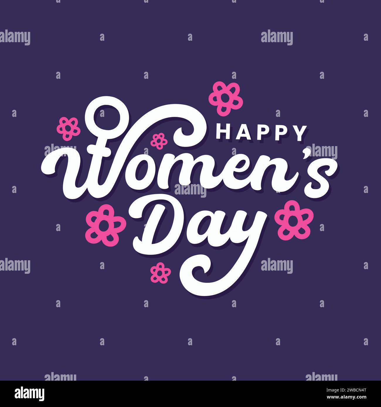 Illustration typographique vectorielle Happy Women's Day avec fleur sur fond élégant. Lettrage de style dessiné à la main de la bannière de la Journée internationale de la femme, po Illustration de Vecteur