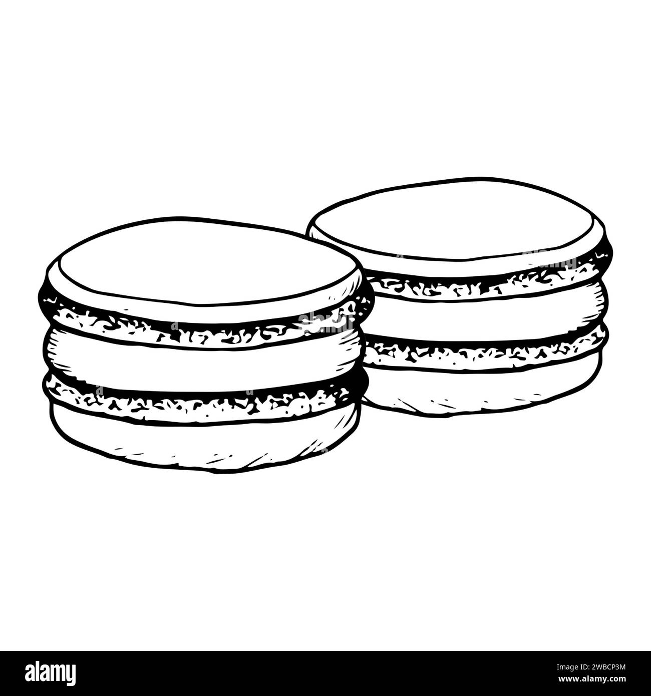 Deux biscuits macarons sucrés noir et blanc Illustration de Vecteur