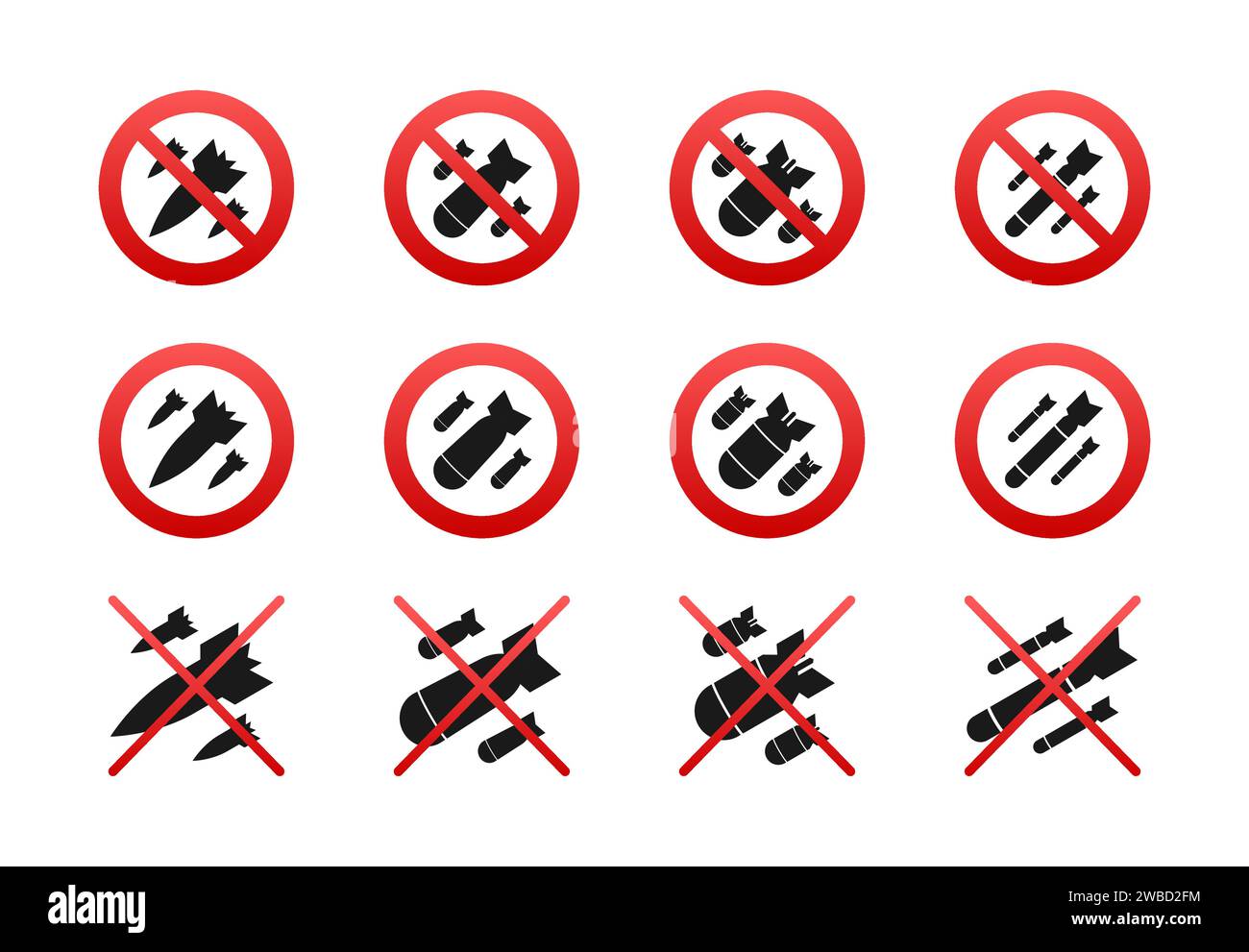 Icône sans bombe définie Illustration vectorielle pour la signalisation des zones interdites et restreintes Illustration de Vecteur