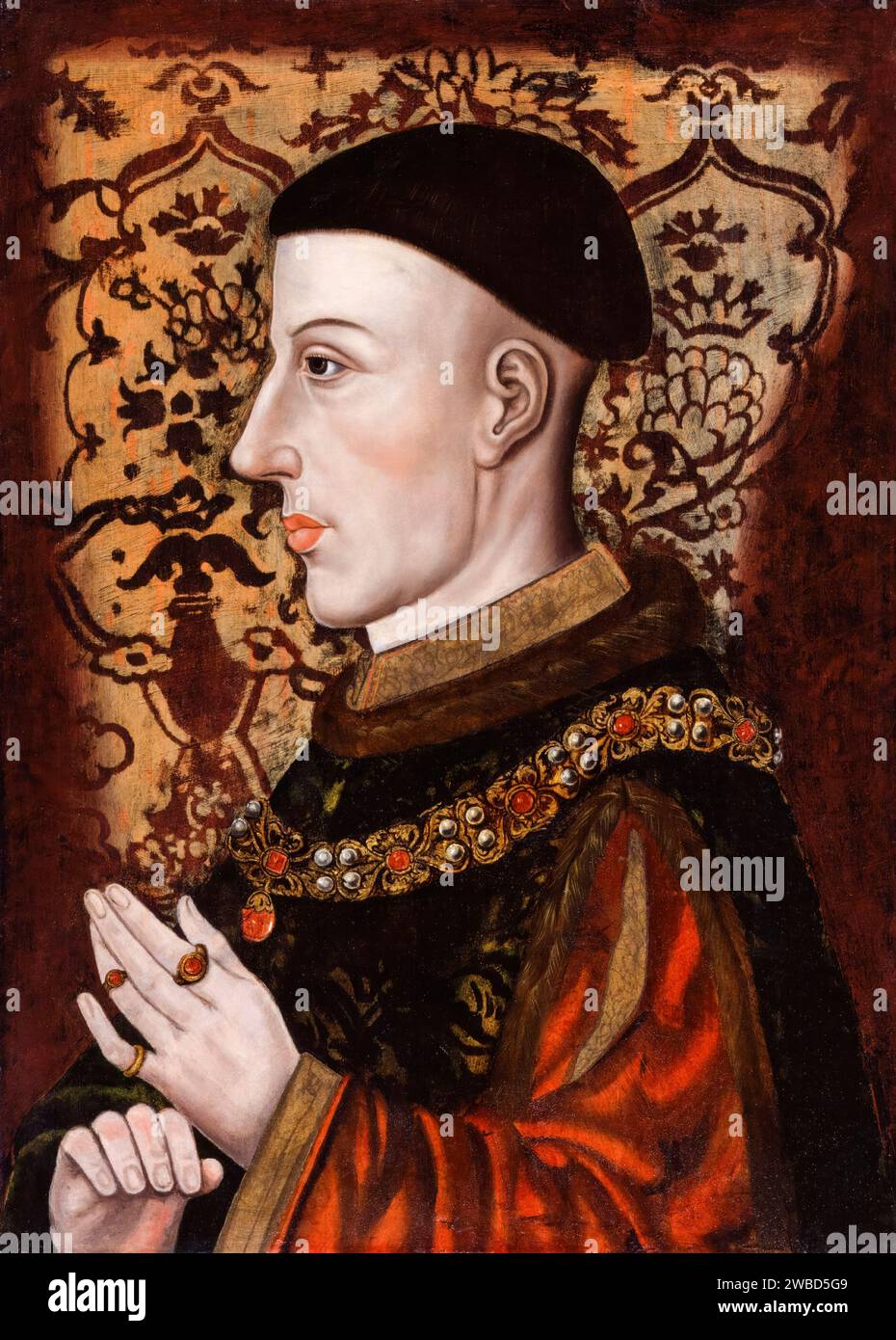 Henri V d'Angleterre (1386-1422), roi d'Angleterre (1413-1422), portrait à l'huile sur panneau par un artiste inconnu, 1575-1625 Banque D'Images