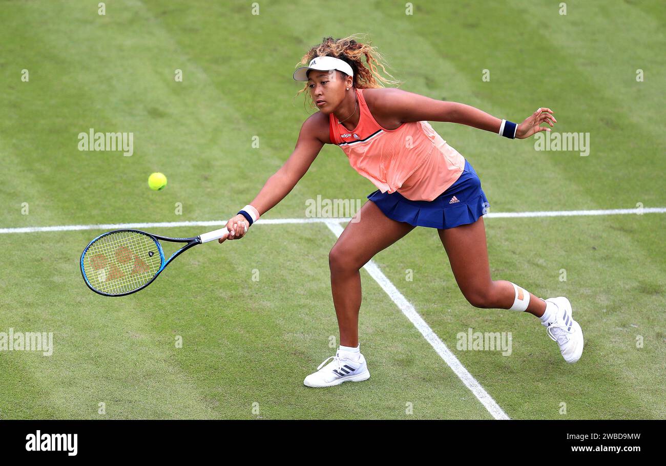 Photo de dossier datée du 20-06-2018 de Naomi Osaka, dont le match d’ouverture à Brisbane la semaine dernière était son premier depuis septembre 2022. C’était en janvier dernier que la star japonaise a révélé qu’elle attendait son premier enfant et qu’elle manquerait la saison. Date de publication : mercredi 10 janvier 2024. Voir PA Story TENNIS Australian Comebacks. Le crédit photo doit indiquer Mike Egerton/PA Wire. Banque D'Images