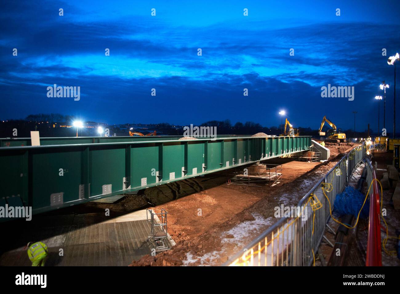 L'industrie de la construction à l'œuvre, construction de nouvelles routes, élargissement de l'A46 au sud de Newark, Nottinghamshire, East Midlands, Royaume-Uni Banque D'Images