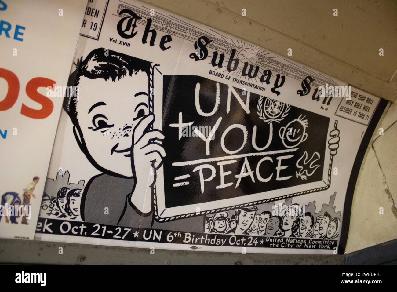 Une affiche de métro vintage des années 1950-60, au Transit Museum de New York Banque D'Images