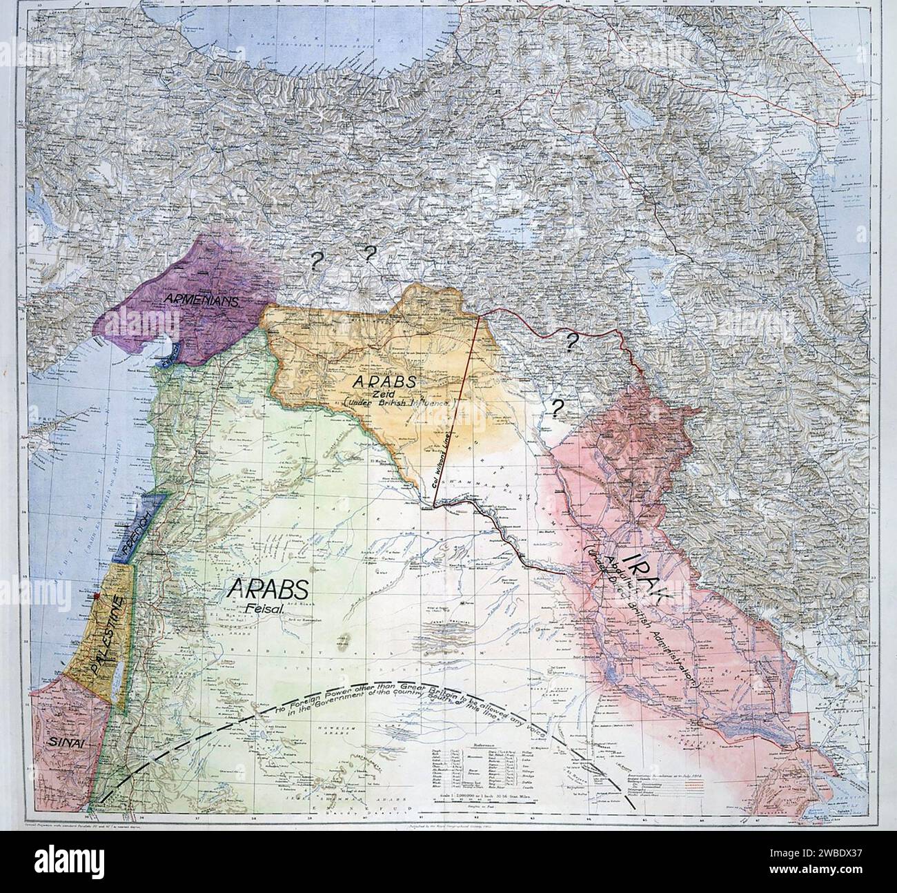 PALESTINE Map présentée au Comité oriental du Cabinet de guerre britannique par T.E. Lawrence en novembre 1918. Banque D'Images