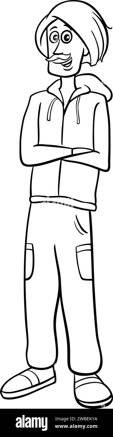 Illustration de dessin animé d'un jeune homme avec une moustache bande dessinée personnage coloriage Illustration de Vecteur