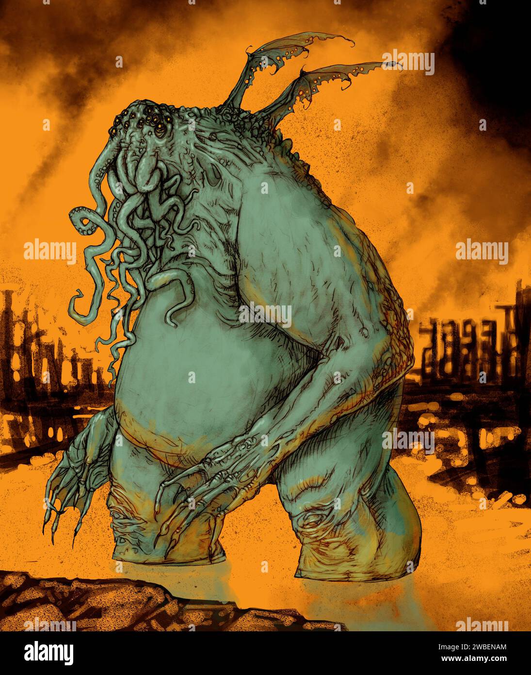 L'art de l'horreur illustrant, Cthulhu, une entité cosmique fictive créée par H. P. Lovecraft dans son histoire l'appel de Cthulhu. Considéré comme un grand vieux. Banque D'Images