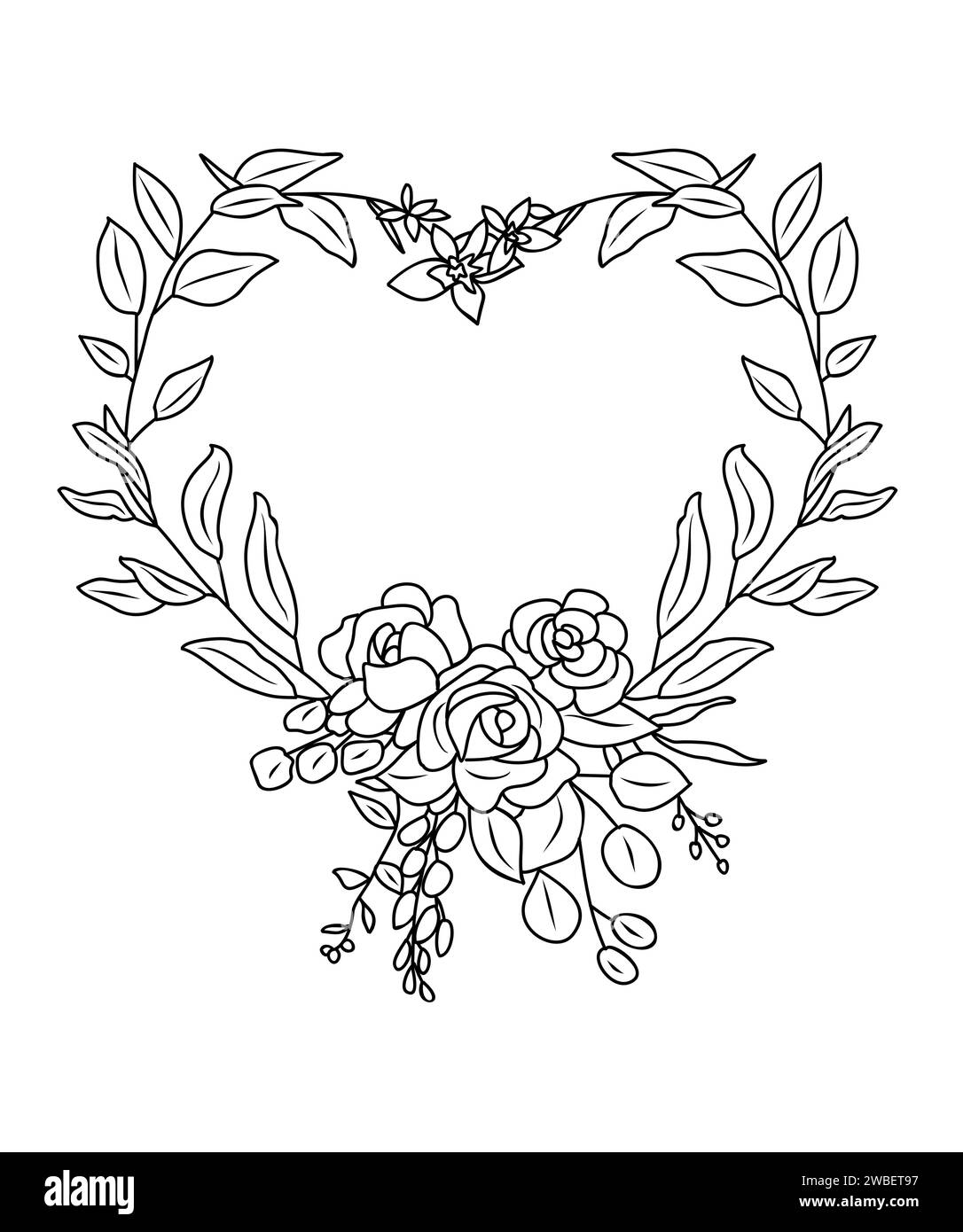 Coeur de cadre floral avec des fleurs roses Illustration de Vecteur