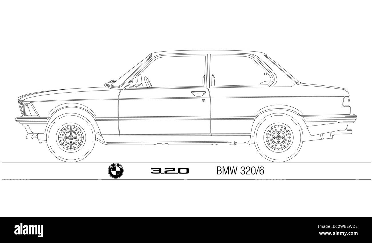 Allemagne, année 1981, BMW 320-6 silhouette, voiture classique vintage, illustration Banque D'Images