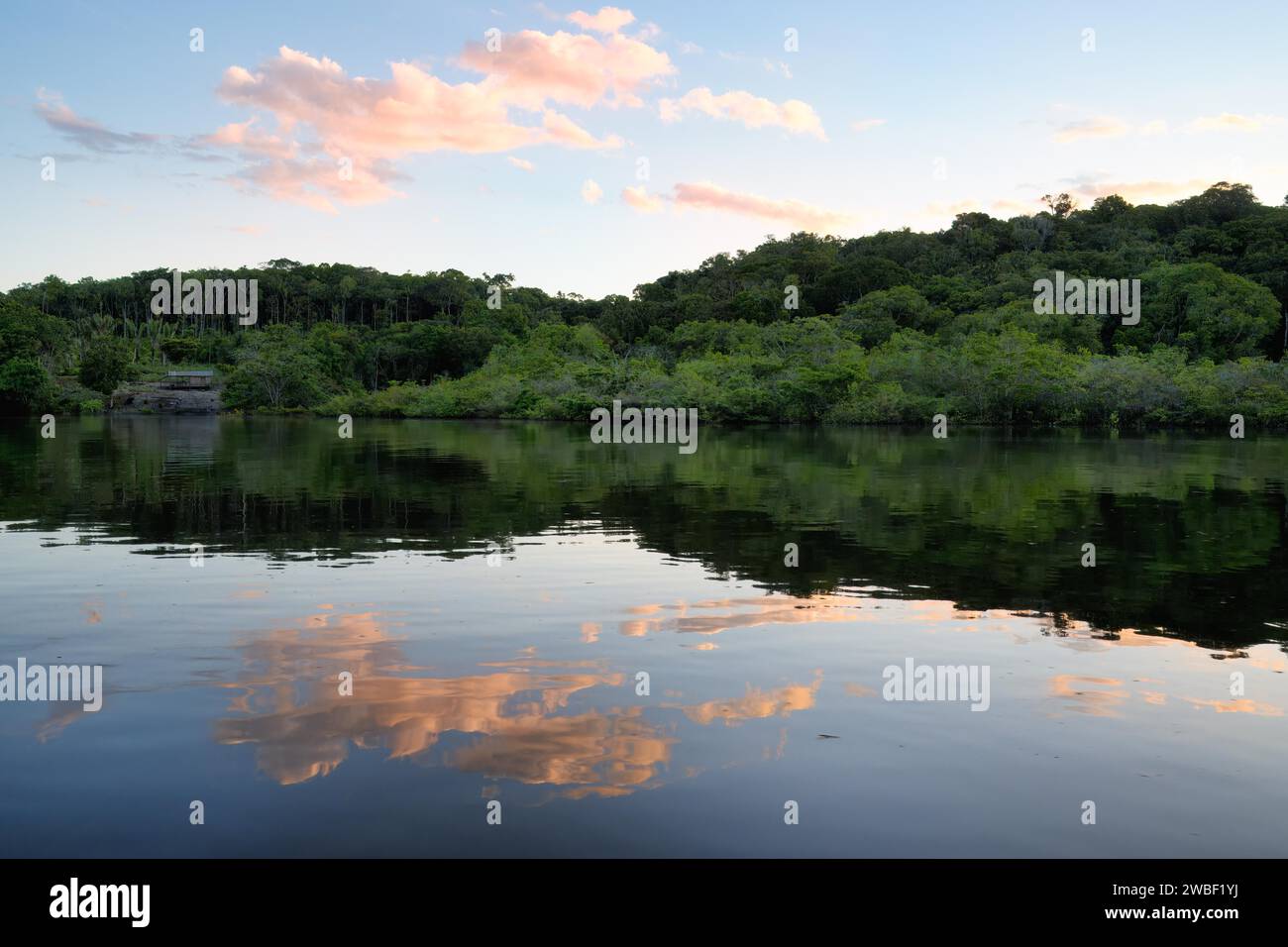 Coucher de soleil sur la rivière Amana un affluent de l'Amazone, état d'Amazonas, Brésil Banque D'Images