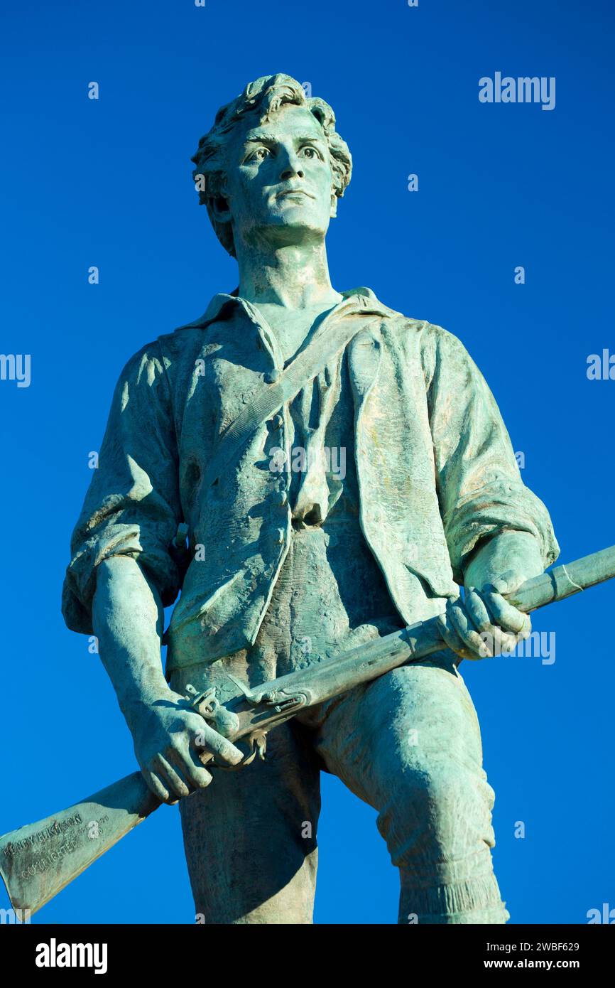 Le Capitaine Parker statue sur la bataille de Lexington Green, Green, Lexington, Massachusetts Banque D'Images