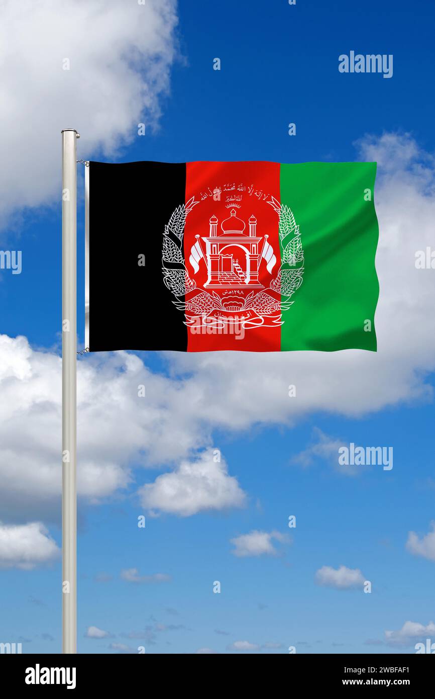Le drapeau de l'Afghanistan, drapeau national. L'Afghanistan est une république islamique en Asie du Sud. La capitale est Kaboul, la monnaie est l'Afghani, Studio Banque D'Images
