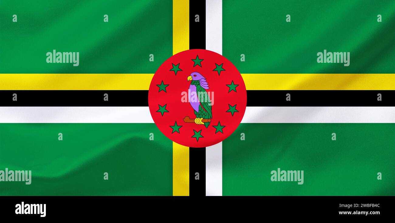 Le drapeau de la Dominique, des Caraïbes, de l'état insulaire, la capitale est Roseau, la monnaie le Dollar des Caraïbes orientales, studio Banque D'Images