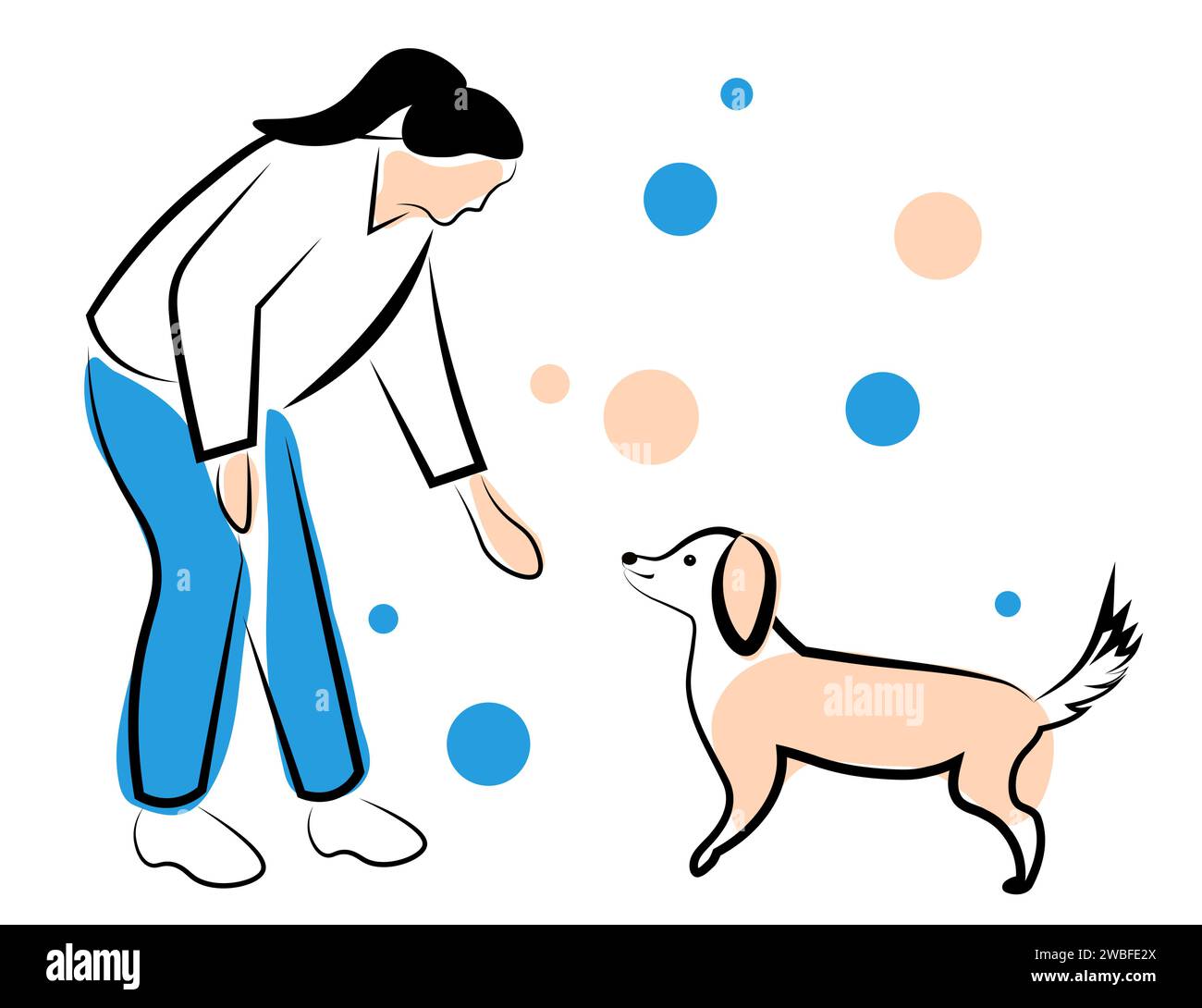 Femme et chien sur fond blanc Illustration de Vecteur