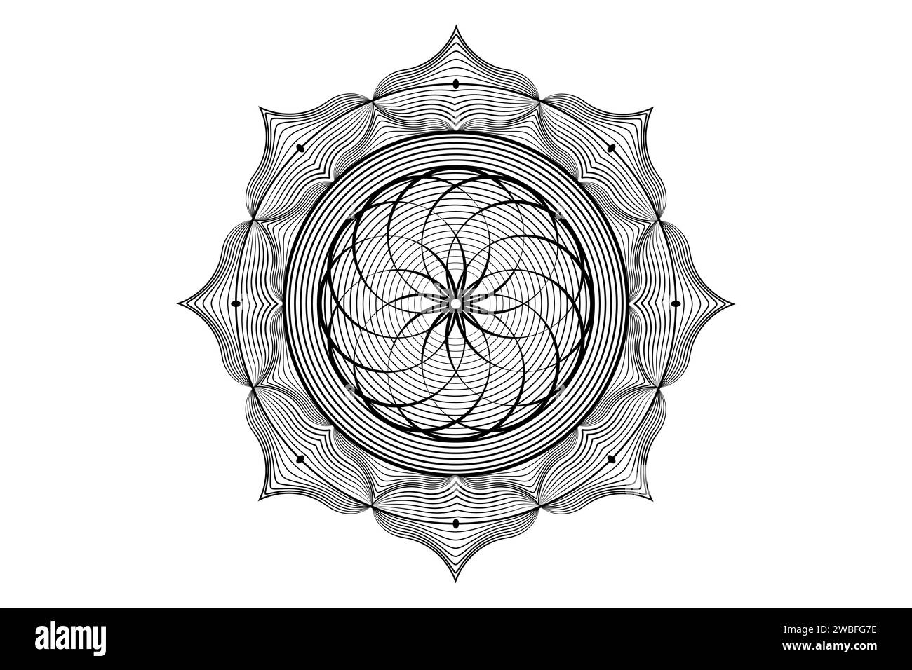 Mandala de lotus sacré, fleur mystique de la vie. Géométrie sacrée, élément graphique de logo vectoriel isolé. Icône mystique graine de la vie, géométrique abstrait Illustration de Vecteur