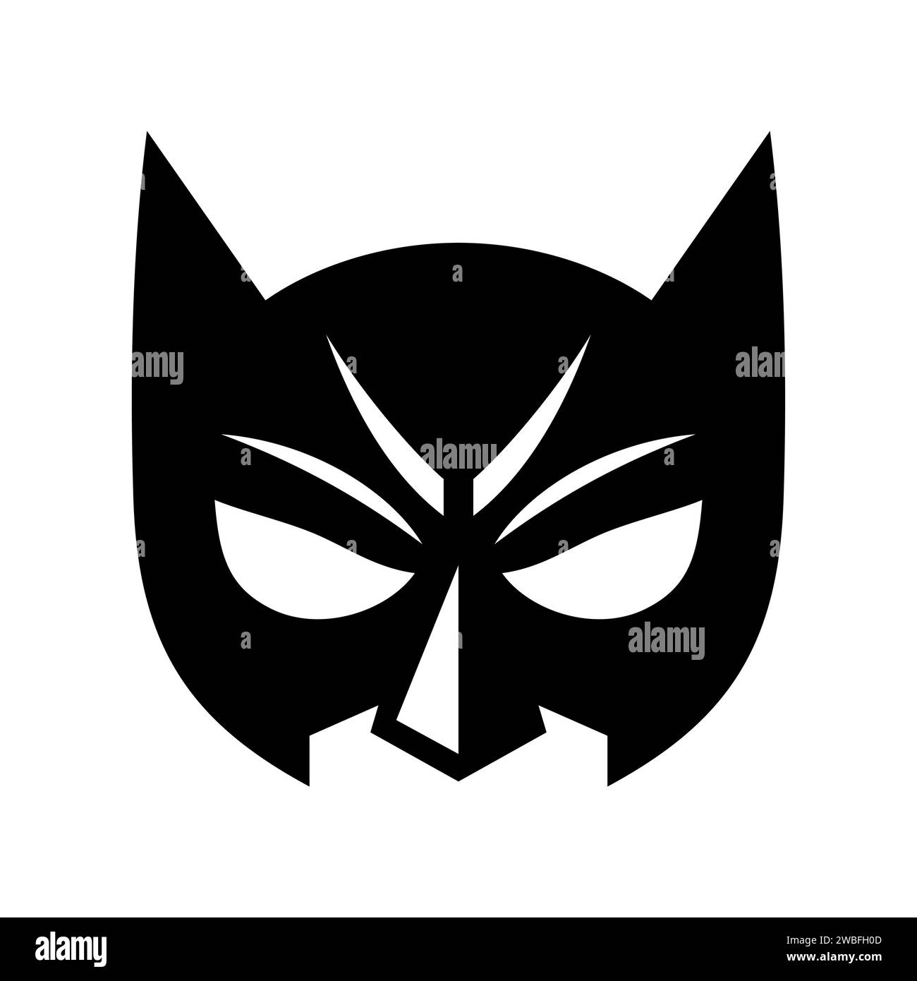 Icône noire masque super héros. Masque de visage de super-héros et personnage de dessin animé masquant. Masque de bande dessinée. Illustration vectorielle héroïque ou sauveur Illustration de Vecteur