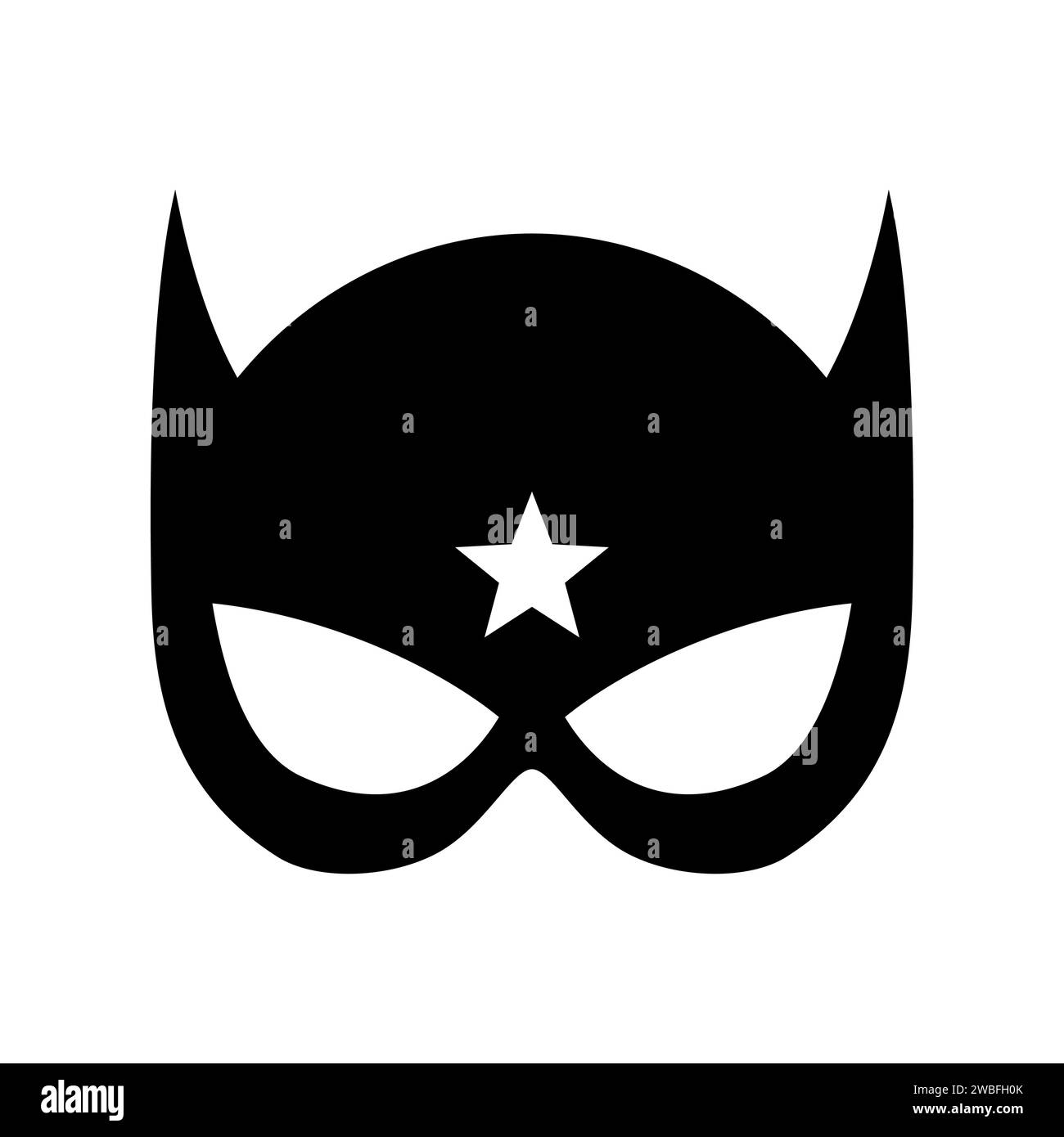 Icône noire masque super héros. Masque de visage de super-héros et personnage de dessin animé masquant. Masque de bande dessinée. Illustration vectorielle héroïque ou sauveur Illustration de Vecteur