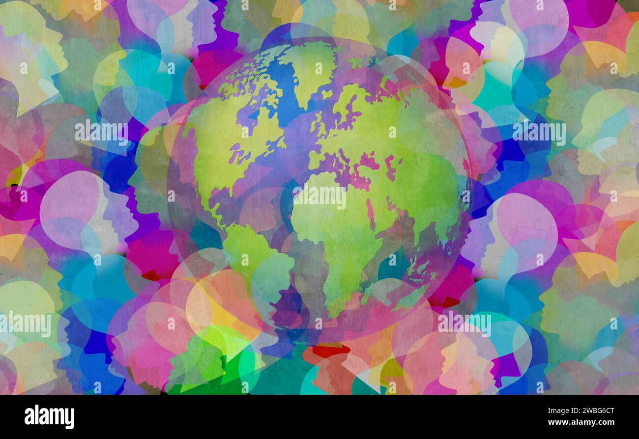 Contexte culturel mondial et les peuples internationaux réunis comme une foule de population diversifiée de tous les pays de la terre représentant le monde Banque D'Images Contexte culturel mondial et les peuples internationaux réunis comme une foule de population diversifiée de tous les pays de la terre représentant le monde Banque D'Images