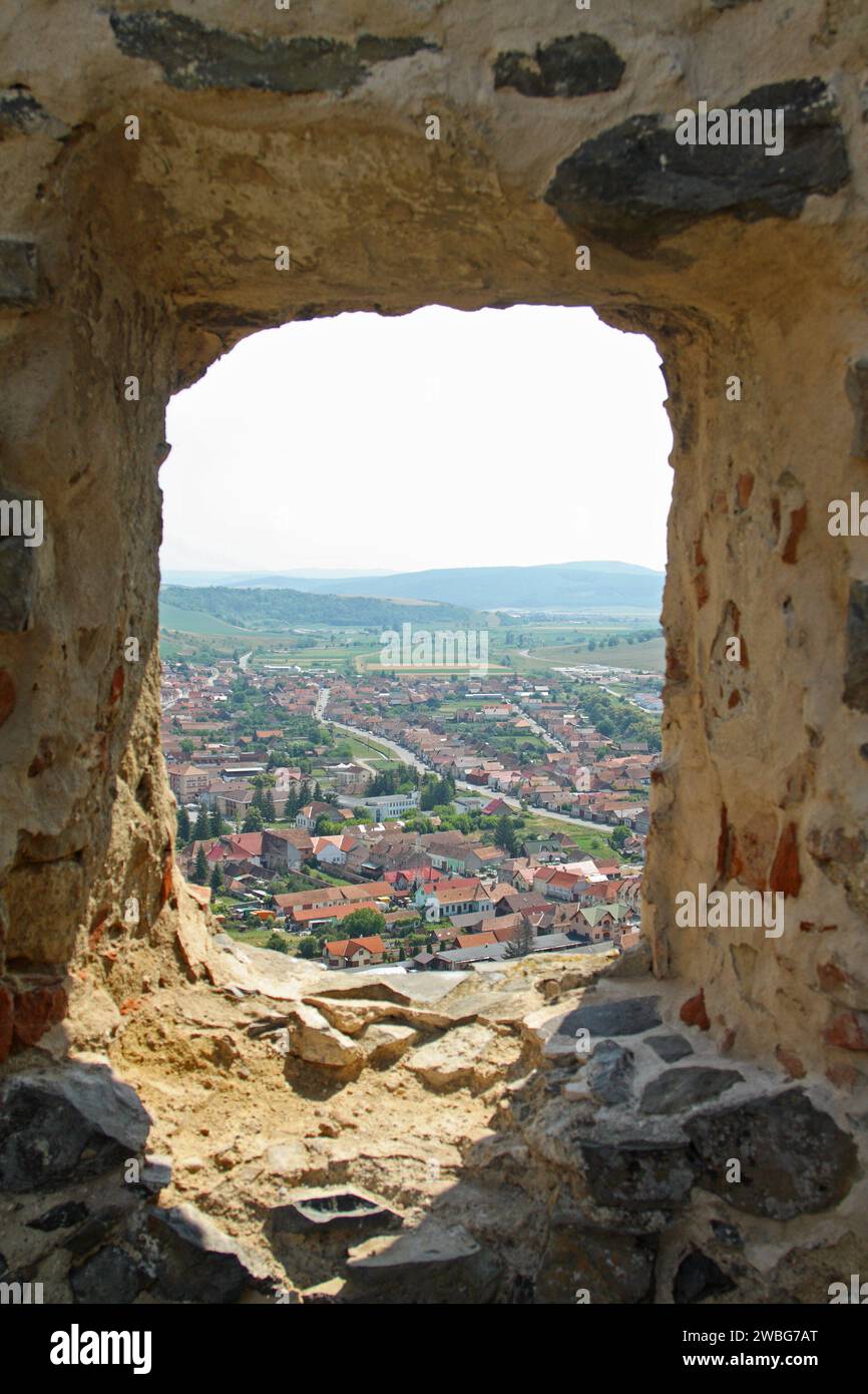 Vue de Rupea, une ville entre Sighisoara et Brasov, Transylvanie, Roumanie, de la forteresse de Rupea du 13e siècle Banque D'Images