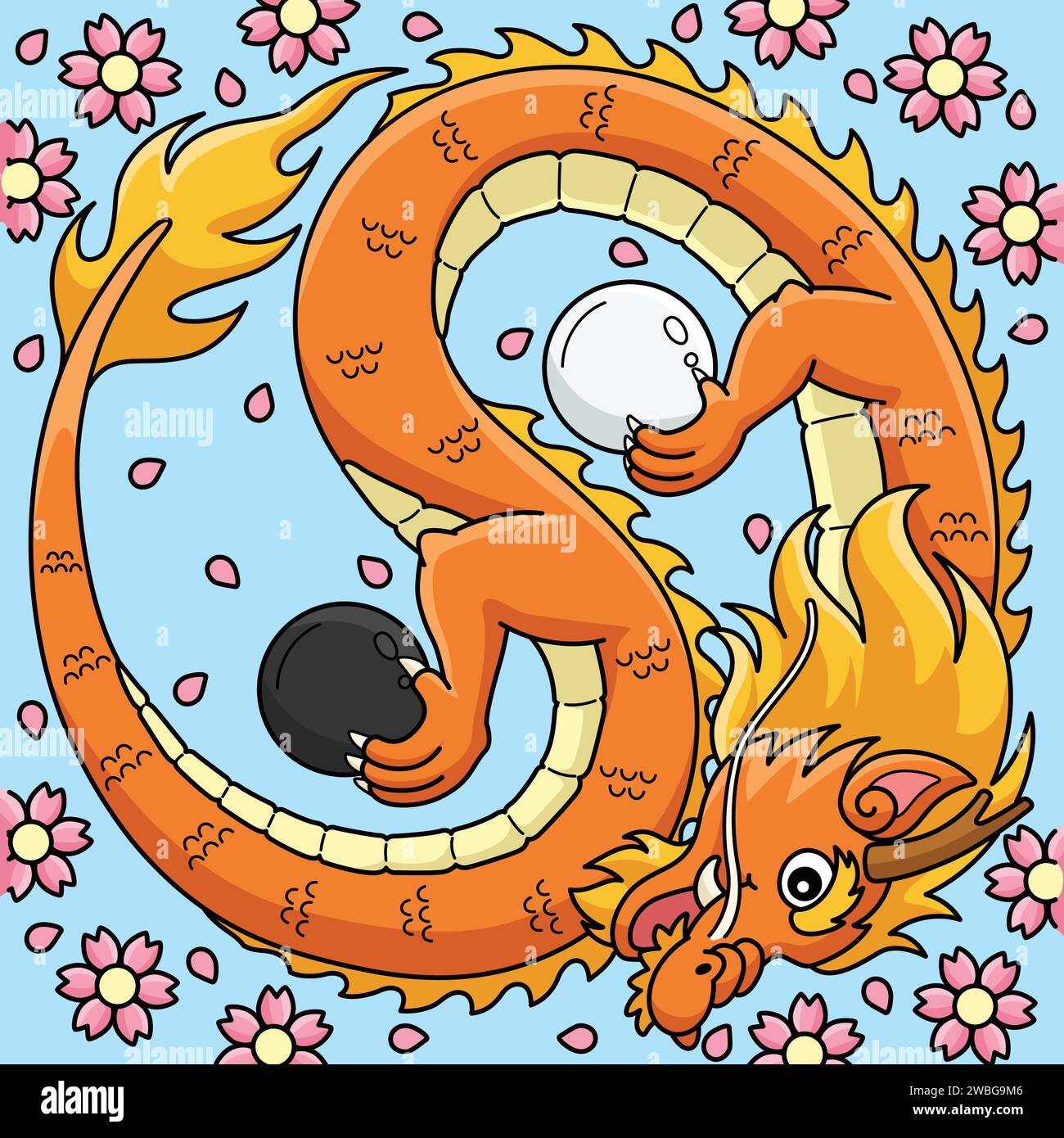 Année du Dragon Yin Yang Cartoon coloré Illustration de Vecteur