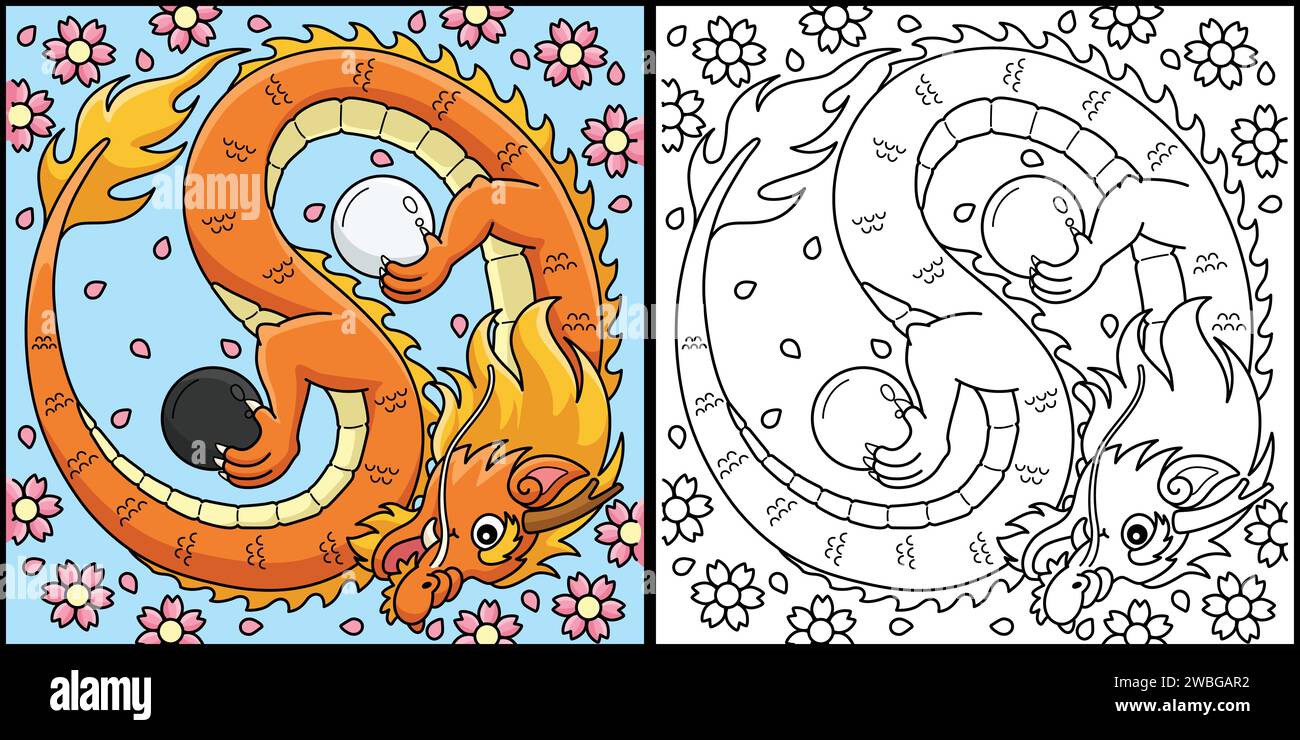 Année du Dragon Yin Yang Coloriage Illustration Illustration de Vecteur