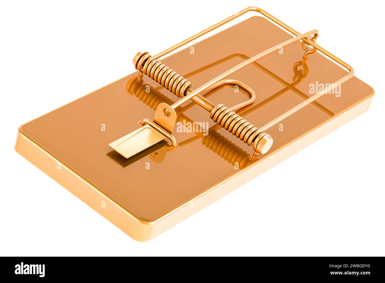 Golden mousetrap, rendu 3D isolé sur fond blanc Banque D'Images