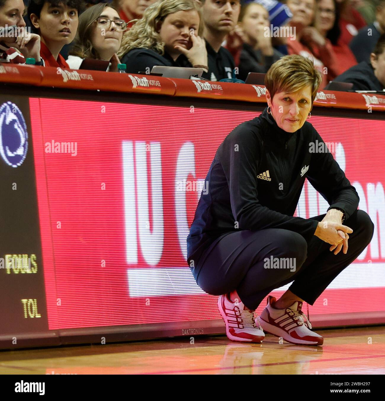 Bloomington, États-Unis. 10 janvier 2024. BLOOMINGTON, INDIANA - 10 JANVIER : l'entraîneur de l'Université de l'Indiana Teri Moren entraîne contre Penn State lors d'un match de basket-ball féminin de la NCAA le 10 janvier 2023 au Simon Skjodt Assembly Hall à Bloomington, Indiana. ( Crédit : Jeremy Hogan/Alamy Live News Banque D'Images